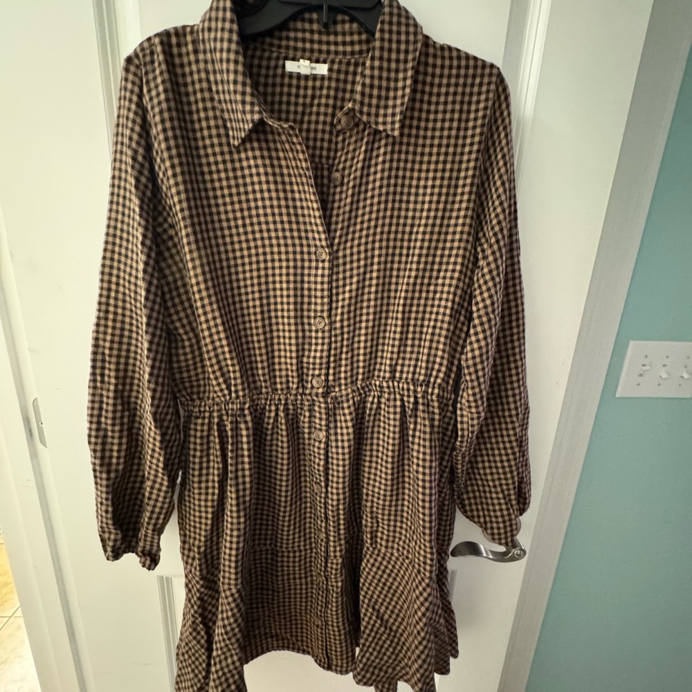Flannel Long Sleeve Checkered Dress